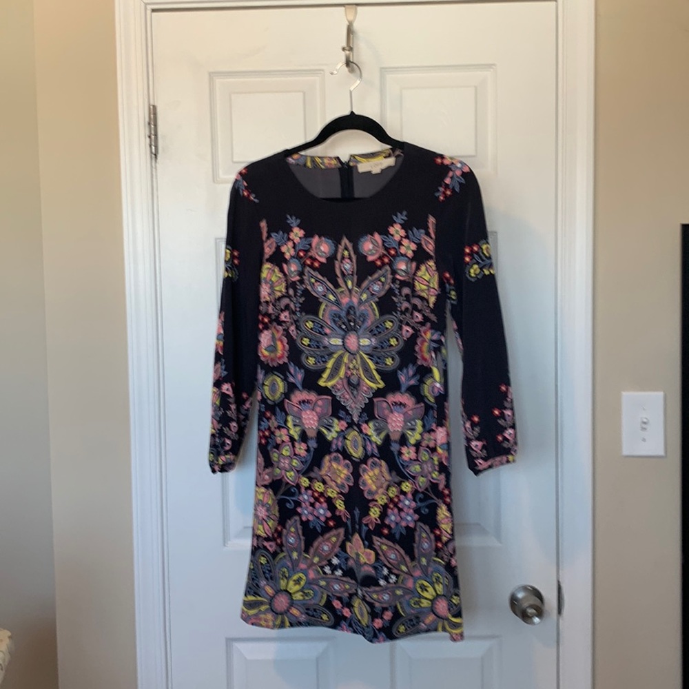 LOFT long sleeve navy floral spring dress, size XS. Loose fit.